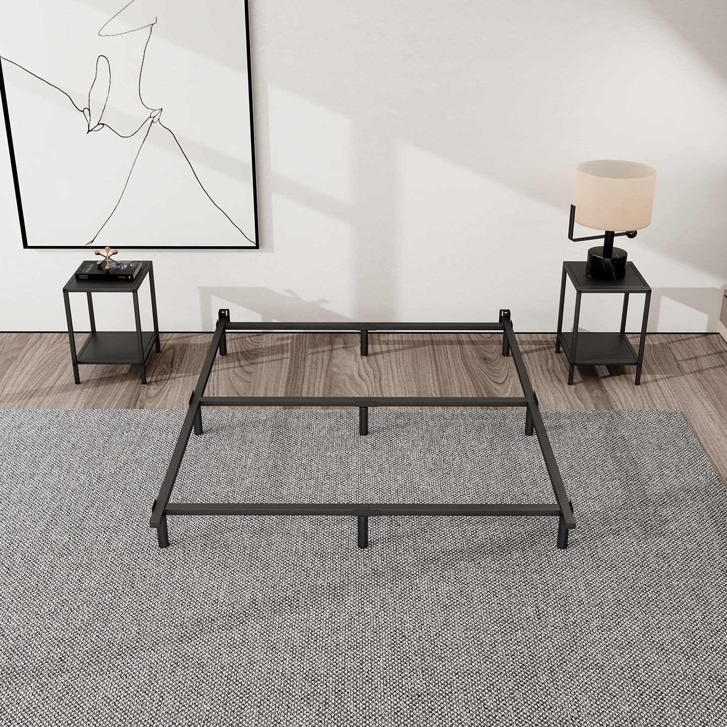 NEW JETO Metal Bed Frame,Sturdy Platform,Heavy Duty Sturdy Bed Frame Black King,9 Legs Support,Easy to Assemble,Without Taking Up Space and Easy to Move