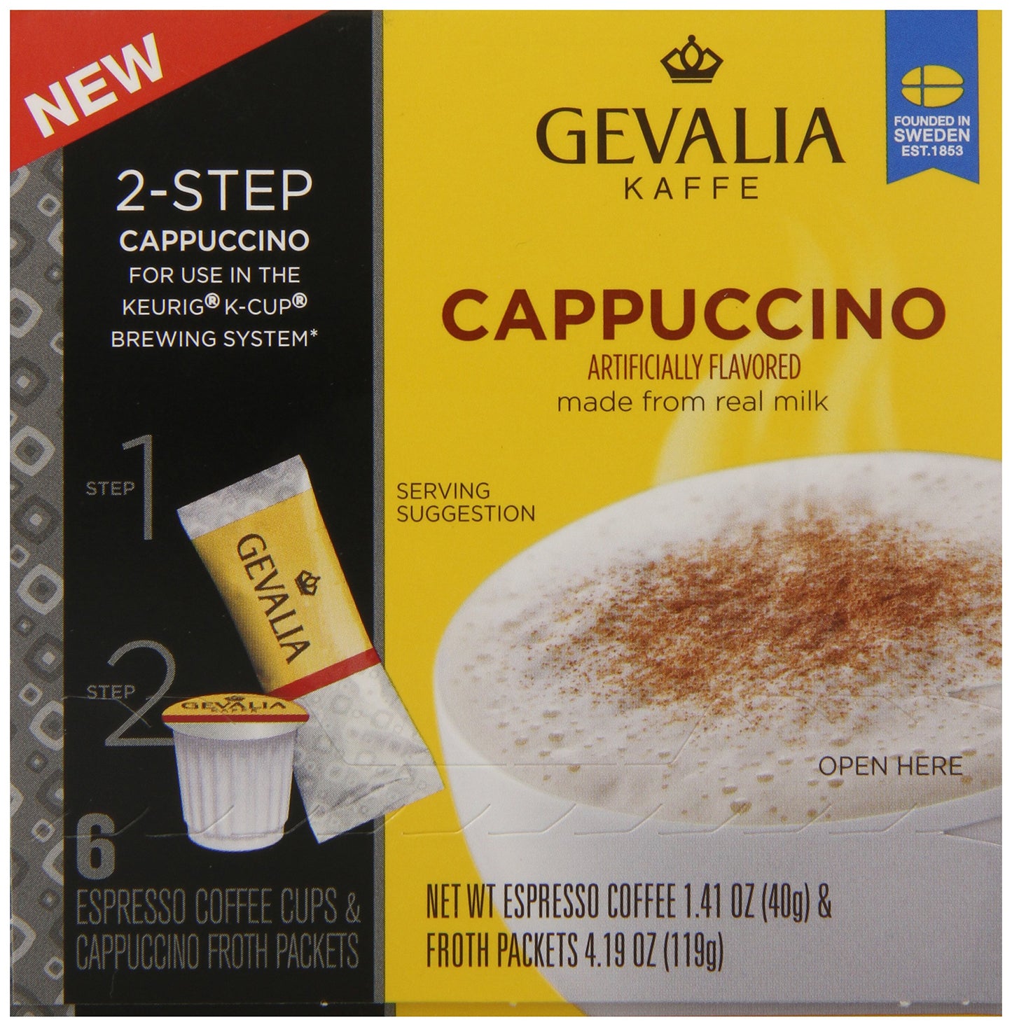 Gevalia Kaffe, 2-Step K-Cup & Froth Packets, (Cappuccino Espresso), 6 Count (Pack of 3)