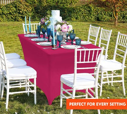 Utopia Kitchen Spandex Tablecloth 2 Pack [6FT, Fuchsia] Tight, Fitted, Washable and Wrinkle Resistant Stretch Rectangular Patio Table Cover for Event, Wedding, Banquet & Parties [72Lx30Wx30H Inch]