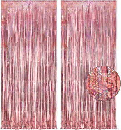 GREATRIL Rose Gold Tinsel Party Backdrop - Foil Fringe Curtain for Birthday Photo Booth - 1m x 2.5m | Pack of 2