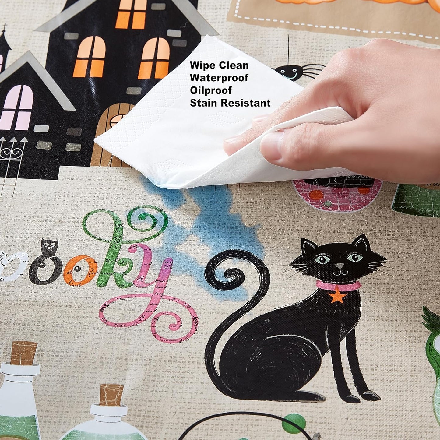 Newbridge Halloween Tablecloth - Witches Brew Design | 52 x 52 Inch Vinyl with Flannel Backing
