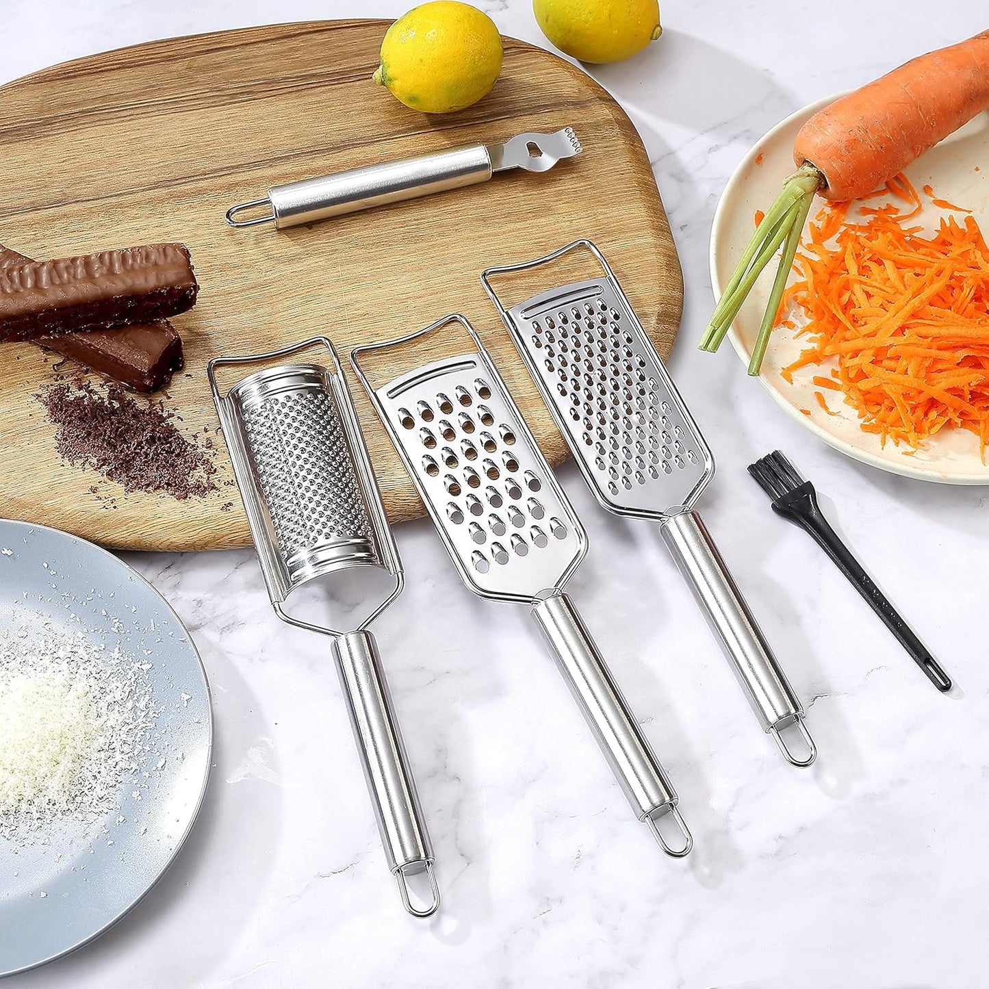 Tongjude Stainless Steel Cheese Grater Set - 5-Piece Kitchen Grater, Peeler & Zester with Cleaning Brush