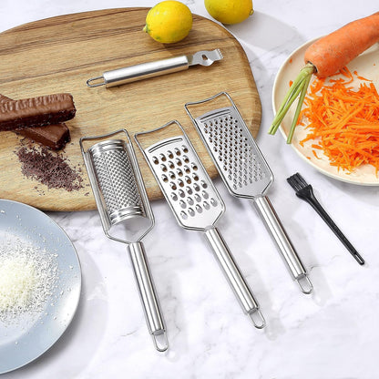 Tongjude Stainless Steel Cheese Grater Set - 5-Piece Kitchen Grater, Peeler & Zester with Cleaning Brush