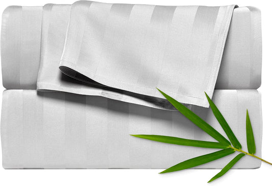 Pure Bamboo California King Sheets - 100% Organic Viscose Bed Set, Soft & Cooling | Jacquard White