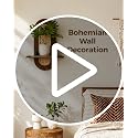 Walnut Boho Rattan Floating Wall Shelf - Mid-Century Plant Display