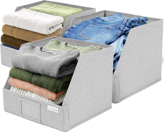 VIVIDECOR Trapezoid Closet Bins - 12x12x10 Fabric Storage Baskets | Light Gray, 3-Pack Collapsible Organizers