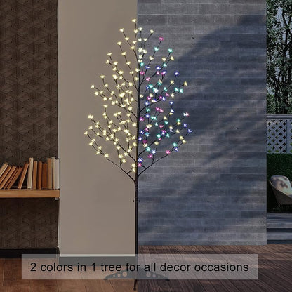 Lightshare 3-Tree LED Cherry Blossom Set - 4ft 5ft 6ft Lighted Trees with Remote, Multicolor