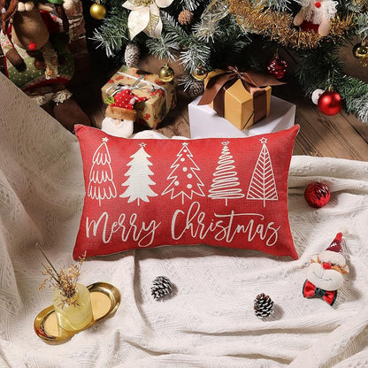 Red 12x20 Pillow Cover - Farmhouse Christmas Lumbar Throw Pillow Case
