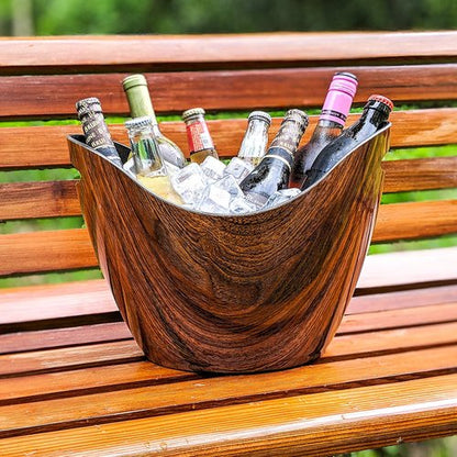 BREKX Cherry-Oak Wood Curved Beverage Tub, Wine Chiller and Ice Bucket, 8 Quarts