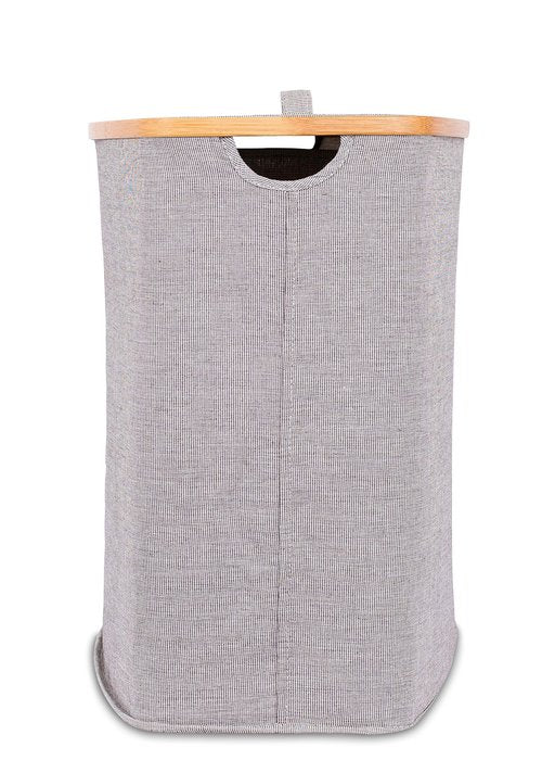 BirdRock Home Bamboo & Canvas Hamper | Double Laundry Basket with Lid | Divided Foldable Hamper | Cut Out Handles