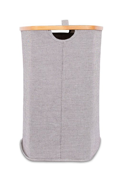 BirdRock Home Bamboo & Canvas Hamper | Double Laundry Basket with Lid | Divided Foldable Hamper | Cut Out Handles