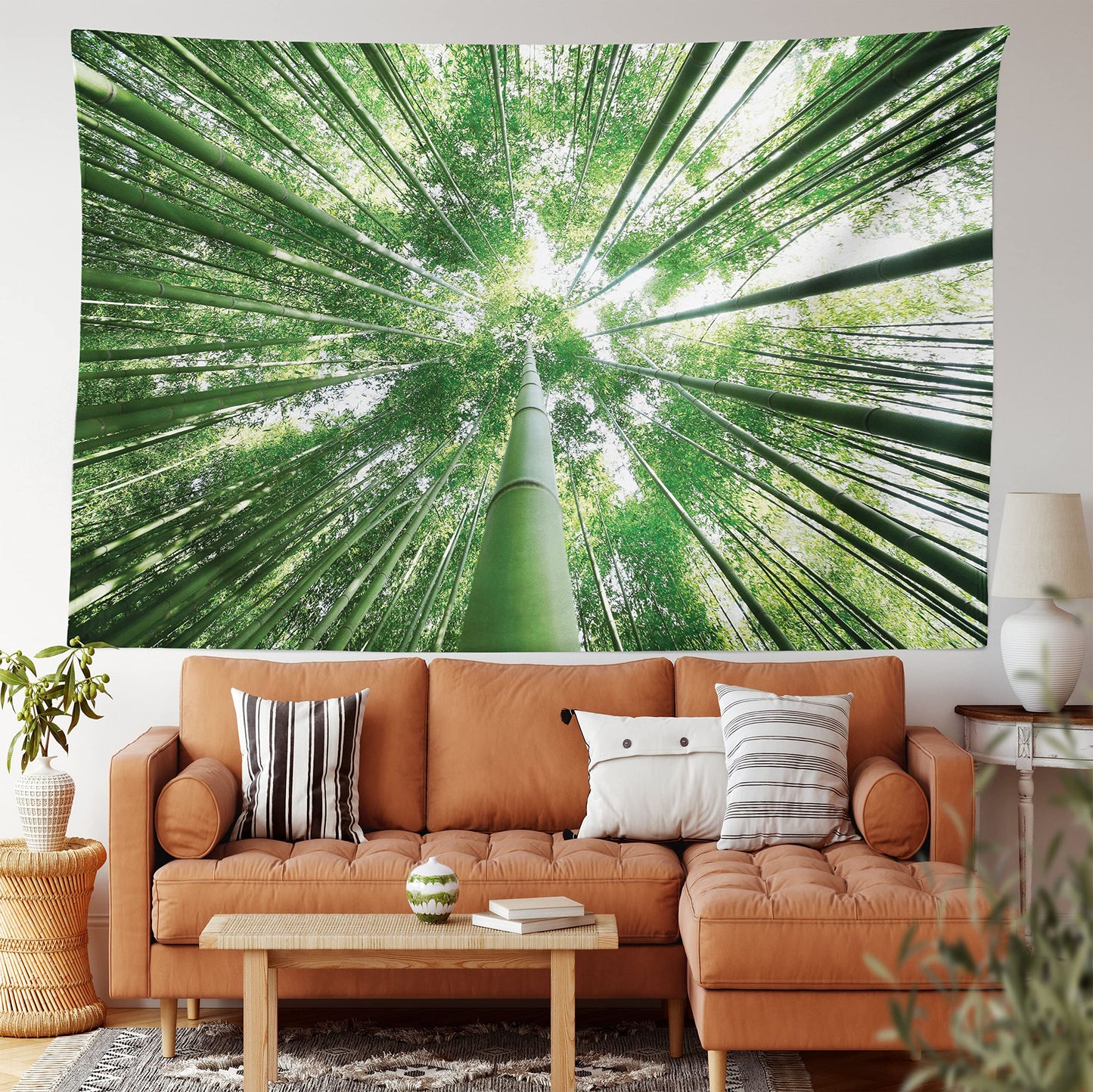 Ambesonne Forest Tapestry, Tropical Rain Forest Tall Trees in Exotic Style Nature Theme Image Sky from Woodland, Wide Wall Hanging for Bedroom Living Room Dorm, 60" X 40", Green