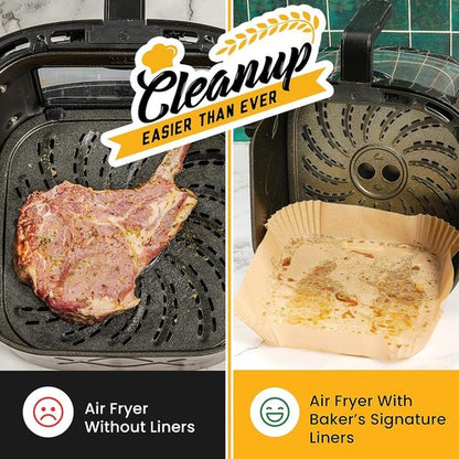 Baker's Signature Air Fryer Liners - 250 Pcs Non-Stick & Oil Proof, 8” Square for 5-8 Qt Baskets