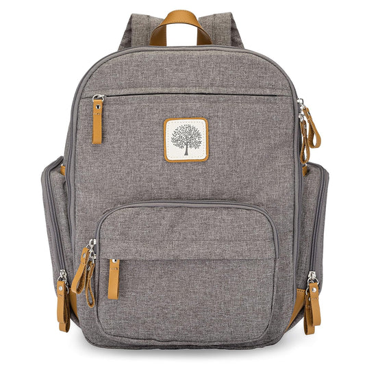 Parker Baby Diaper Backpack - Full Zip Design with Insulated Pockets - Stylish Gray Color