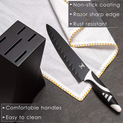 Moss & Stone 7-Piece Kitchen Knife Set - Black Titanium Plated Stainless Steel with High Carbon Blades
