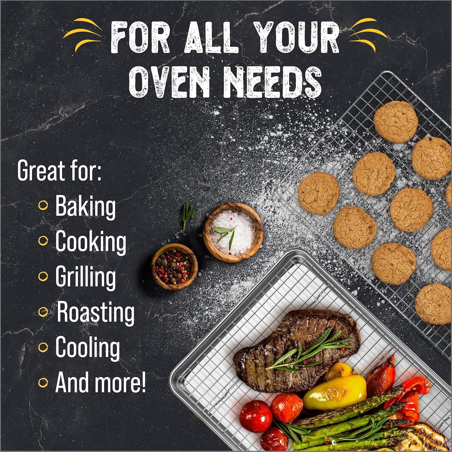 Checkered Chef Baking Sheet Pan & Cooling Rack - 18" x 13" Aluminum Cookie Sheet with Stainless Steel Rack