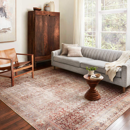 Loloi Layla Collection, LAY-11, Cinnamon/Sage, 2'-3" x 3'-9", .13" Thick, Accent Rug, Soft, Durable, Vintage Inspired, Distressed, Low Pile, Non-Shedding, Easy Clean, Printed, Living Room Rug