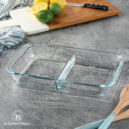 Divided Glass Casserole Baking Dish Set by [Brand Name] | 2.3 Qt Rectangular Bakeware for Oven & Table