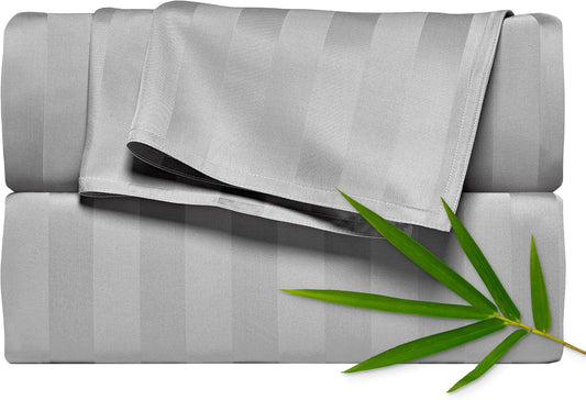 Pure Bamboo Full Bed Sheet Set - 100% Organic Viscose, Luxuriously Soft & Cooling | Jacquard Silver, 2-Year Quality Promise