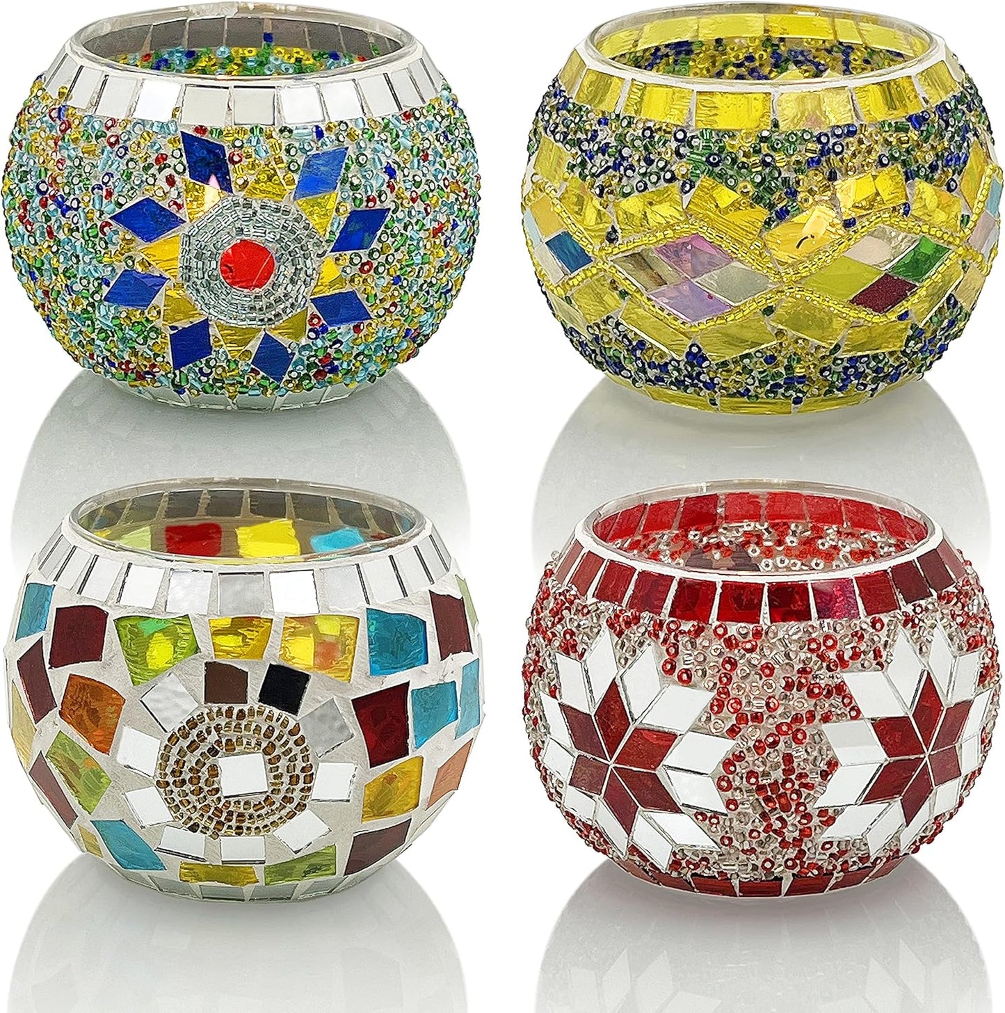 SHMILMH Glass Candle Holder Set - Handmade Mosaic Tealight Holders for Diwali & Christmas | 4-Pack