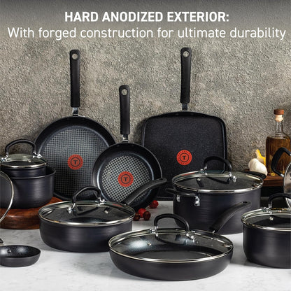 T-Fal Ultimate Nonstick Cookware Set - 17-Piece Hard Anodized Pots & Pans | Dishwasher Safe, Onyx Finish
