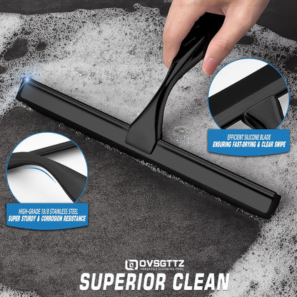 Skiennix Stainless Steel Shower Squeegee - Includes 3 Adhesive Hooks | 12-Inch Black for Glass & Tiles