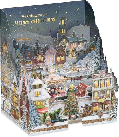 American Greetings 3D Christmas Card - Magic Moments Winter Village Scene by Jacquie Lawson | Holiday Cheer
