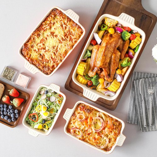 MALACASA Bakeware Set - 4-Piece Porcelain Baking Pans for Oven | Casserole & Lasagna Dishes in Orange (9.4" - 14.7")