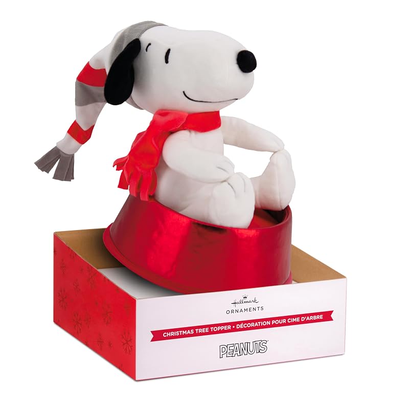 Hallmark Peanuts Tree Topper – 9.75" Plush Snoopy in Dog Dish, Themed Variation