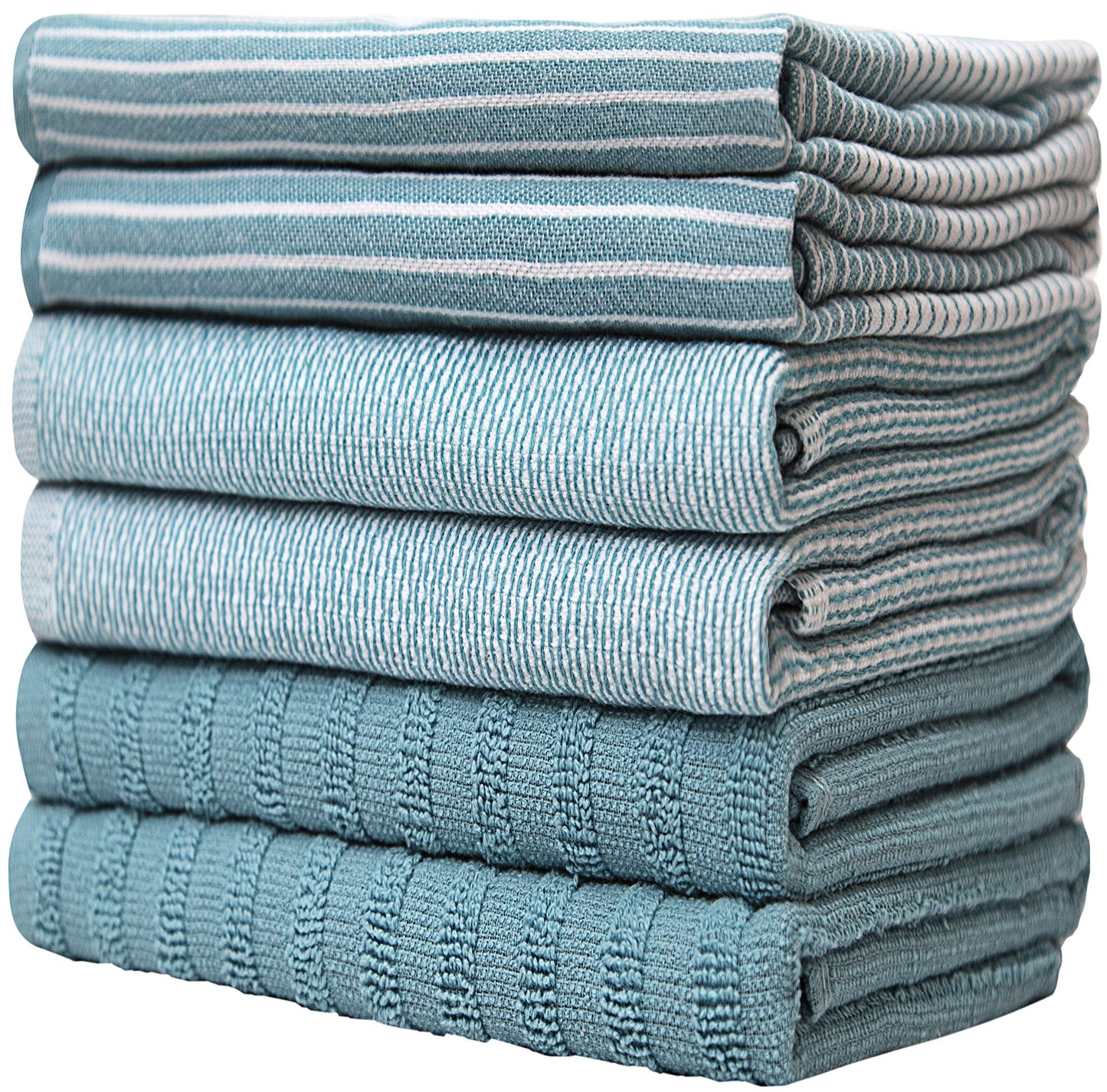 Premium Kitchen Towels (20”x 28”, 6 Pack) | Large Cotton Hand Dish Flat & Terry Towel Highly Absorbent Tea Set with Hanging Loop Aqua