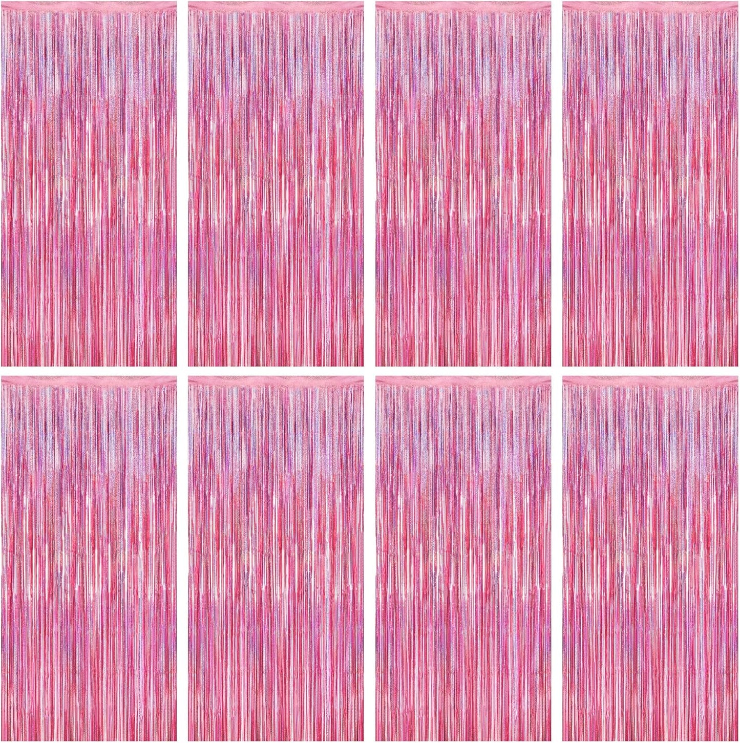 Skiennix Pink Backdrop - 8 Pack Metallic Glitter Fringe Curtains | 3.28 FT x 7.05 FT for Parties