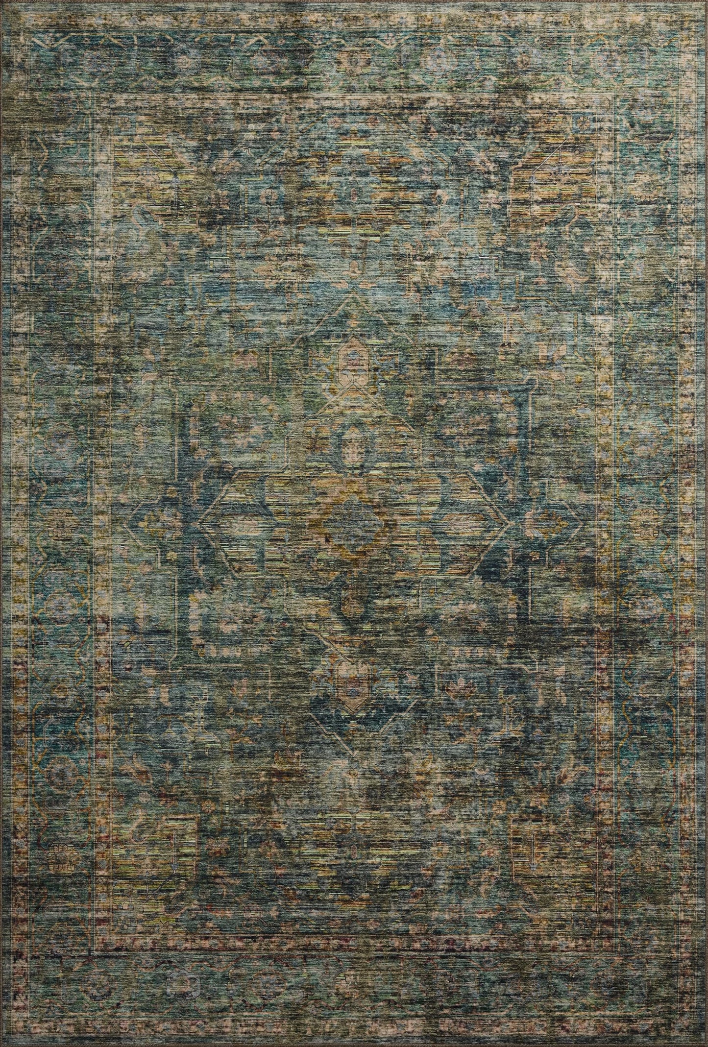 Loloi II Anniston Collection ANS-05 Lagoon/Multi 5'-0" x 7'-6" Machine Washable Area Rug