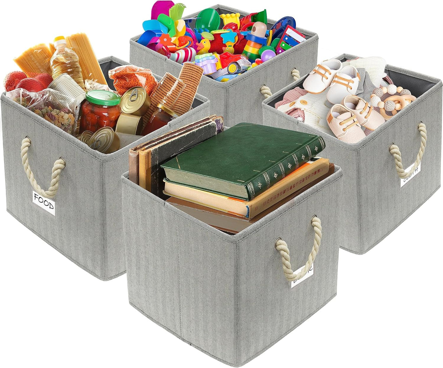 Simple Houseware 13-Inch Cube Storage Bin - Braided Handles, 3-Pack, Gray Color