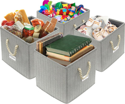 Simple Houseware 13-Inch Cube Storage Bin - Braided Handles, 3-Pack, Gray Color