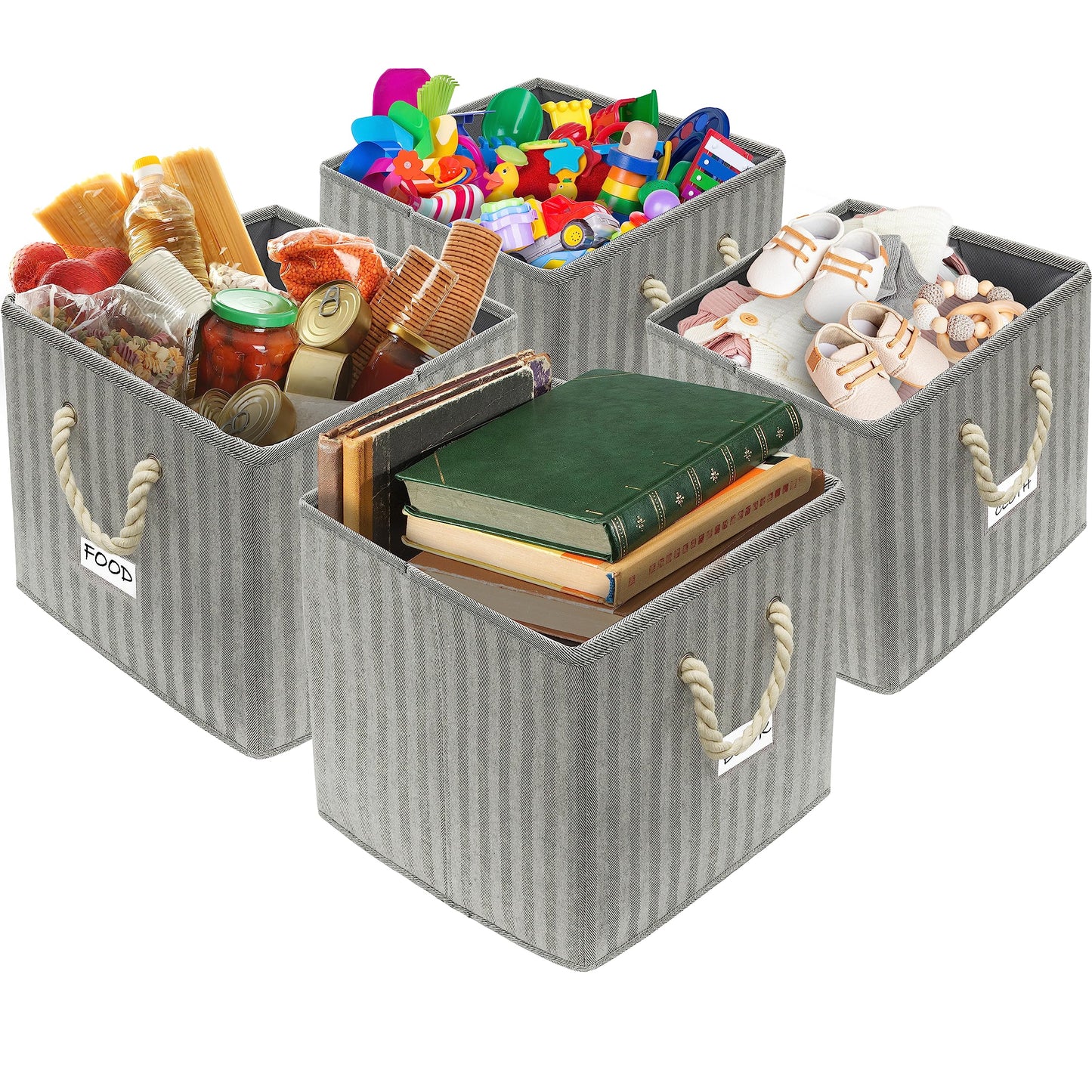 SIMPLE HOUSEWARE 13-Inch Cube Storage Bin With Braided Handles, 3 Pack, Gray