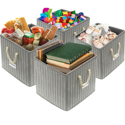 SIMPLE HOUSEWARE 13-Inch Cube Storage Bin With Braided Handles, 3 Pack, Gray