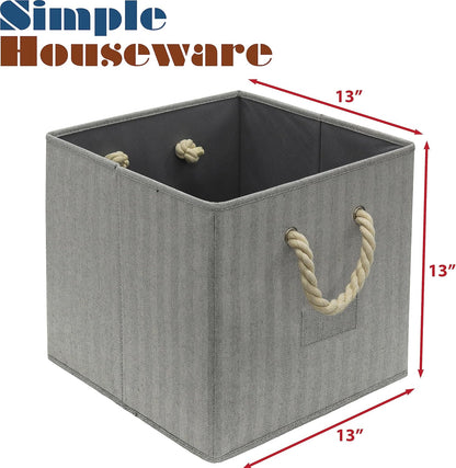 Simple Houseware 13-Inch Cube Storage Bin - Braided Handles, 3-Pack, Gray Color