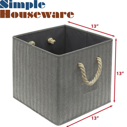 SIMPLE HOUSEWARE 13-Inch Cube Storage Bin With Braided Handles, 3 Pack, Gray