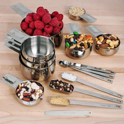 Hudson Essentials Stainless Steel Measuring Cups & Spoons Set - 15 Durable Pieces for Accurate Cooking