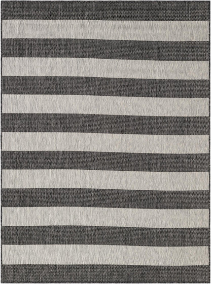 Unique Loom Outdoor Striped Collection Area Rug - Distressed Stripe (5' 1" x 7' 1" Rectangle Charcoal Gray/Ivory)