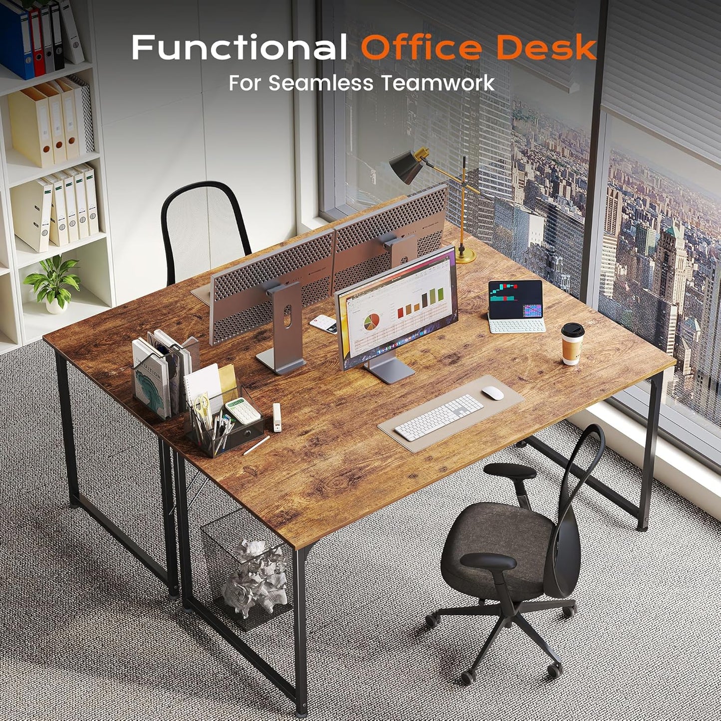 PRAISUN Computer Desk - 47" x 24" Gaming & Office Writing Desk with Rustic Brown Finish