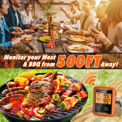 Yunbaoit Wireless Meat Thermometer, Digital Remote Food Cooking Meat Thermometer for BBQ Grill Smoker Oven Kitchen,500 FT Range&Dual Probes