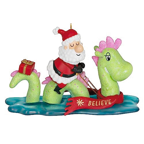 Christmas Ornament 2023 Just Believe Santa and Loch Ness Monster Glitter Decor