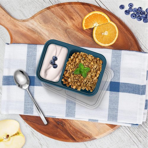 Bentgo Prep - 2-Compartment Snack Containers | Reusable, Microwaveable, BPA-Free - 10 Deep Teal Trays & Lids