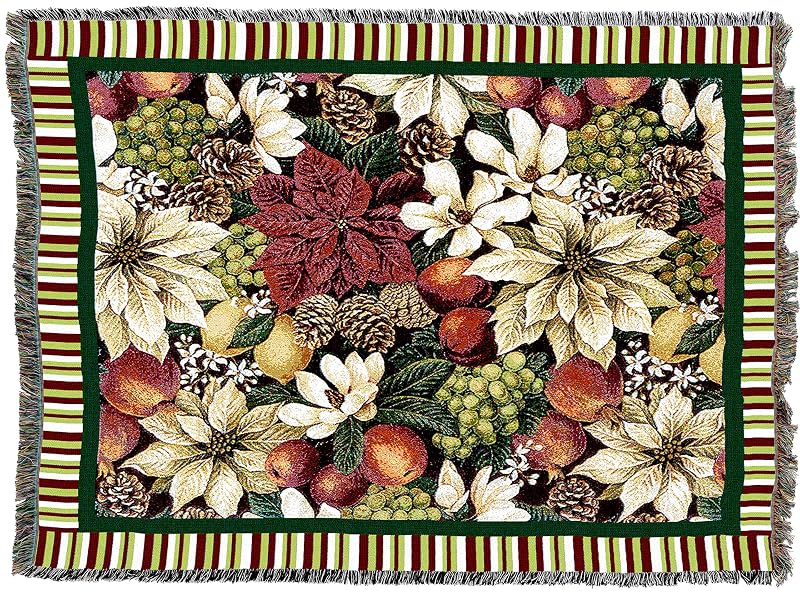 Magnolia Poinsettia Blanket 72x54 by Pure Country Weavers — Handmade Cotton Tapestry Throw, USA Made