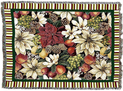 Magnolia Poinsettia Blanket 72x54 by Pure Country Weavers — Handmade Cotton Tapestry Throw, USA Made