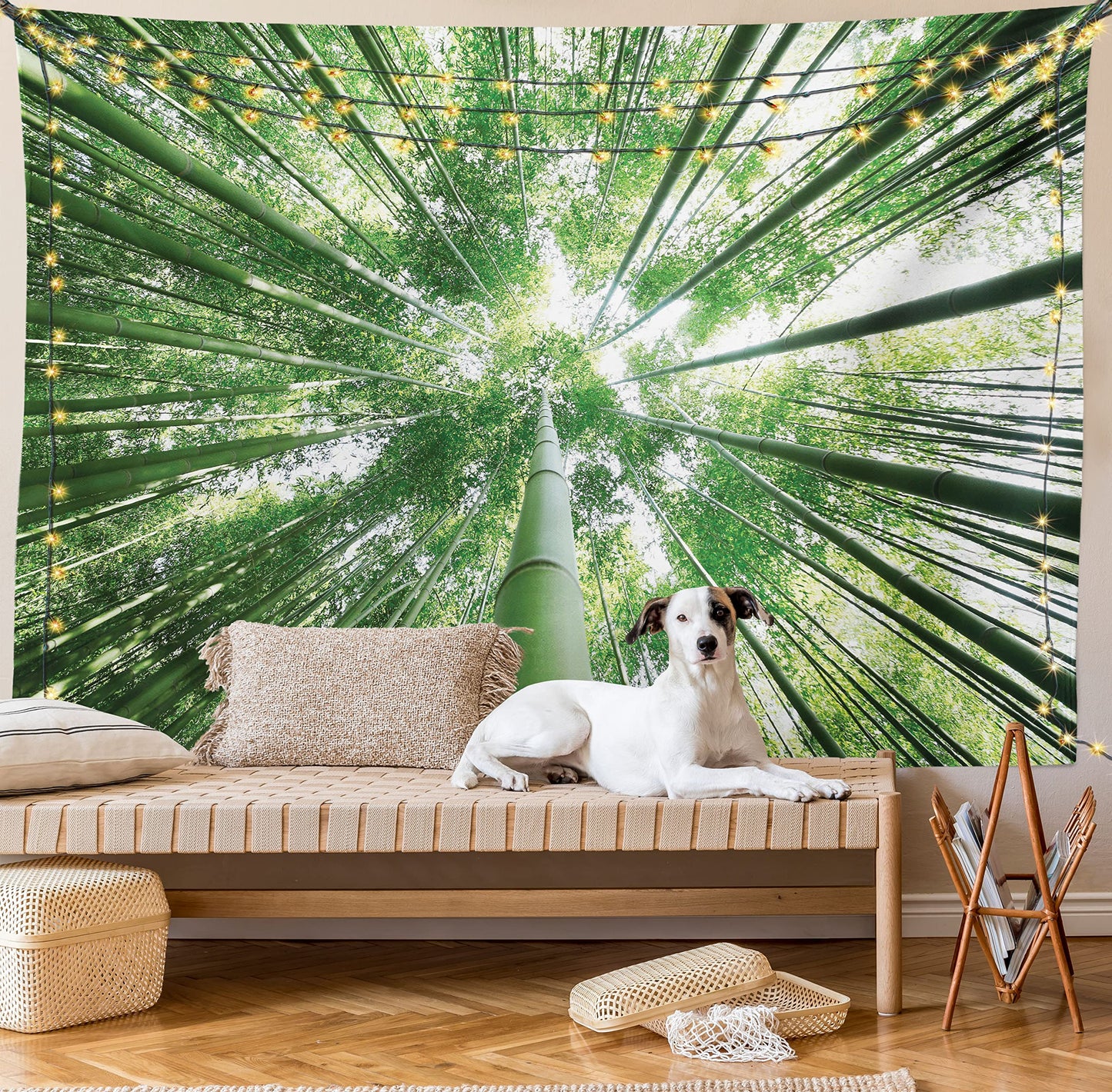 Ambesonne Forest Tapestry, Tropical Rain Forest Tall Trees in Exotic Style Nature Theme Image Sky from Woodland, Wide Wall Hanging for Bedroom Living Room Dorm, 60" X 40", Green