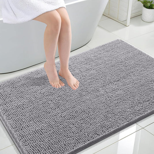 OLANLY Large Bathroom Rugs - Extra Soft Chenille Bath Mats | Quick-Dry, Machine Washable, Grey 47x32