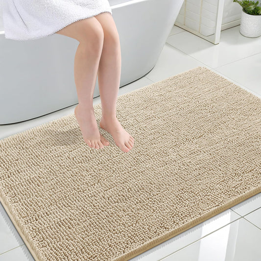 OLANLY Large Bathroom Rugs - Extra Soft Chenille Bath Mats | Quick Dry, Machine Washable, Beige 47x32