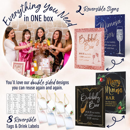 Prestige Mimosa Bar Kit - Glass Carafe (27oz) & Brunch Decor, Pitcher w/Plastic Lid, Bubbly Juice Carafes for Mimosa Bar Supplies, Baby Bridal Shower (Set of 3)